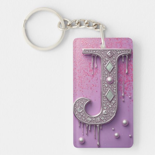 Gold Diamond Letter J Custom Name Keychain Gift キーホルダー (正面)