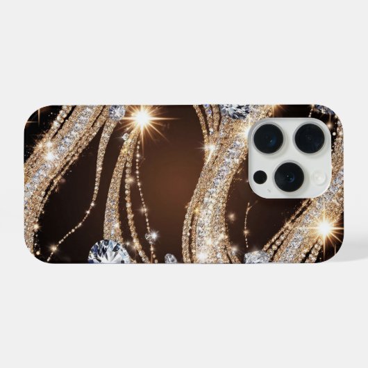 💎 Gold Diamond Waves ✨ Luxe Shimmer Abstract 💎 iPhoneケース (裏面横)