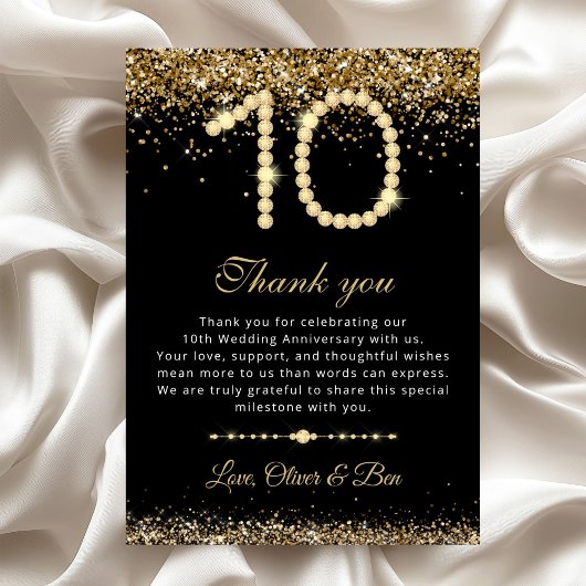 Gold Diamonds 10th Anniversary Thank You Card 招待状