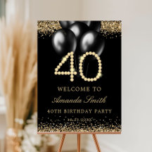 Gold Diamonds 40th Birthday Party Welcome Sign