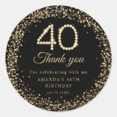 Gold Diamonds 40th Birthday Thank you Sticker ラウンドシール (正面)