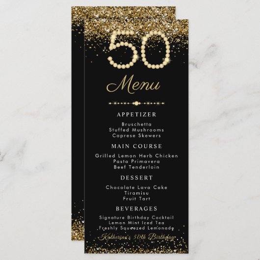 Gold Diamonds 50th Birthday Dinner Flat Menu メニュー (正面/裏面)