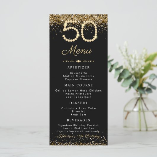 Gold Diamonds 50th Birthday Dinner Flat Menu メニュー (スタンド正面)
