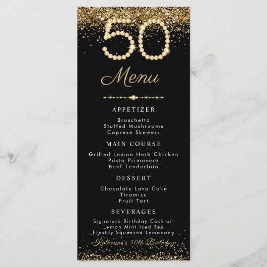 Gold Diamonds 50th Birthday Dinner Flat Menu メニュー (正面)