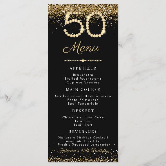 Gold Diamonds 50th Birthday Dinner Flat Menu メニュー (正面)