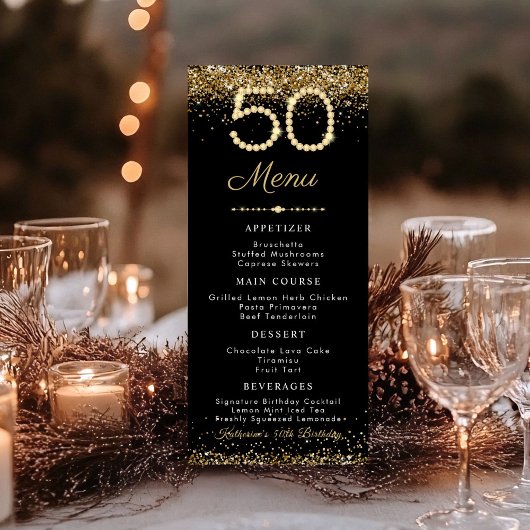Gold Diamonds 50th Birthday Dinner Flat Menu メニュー