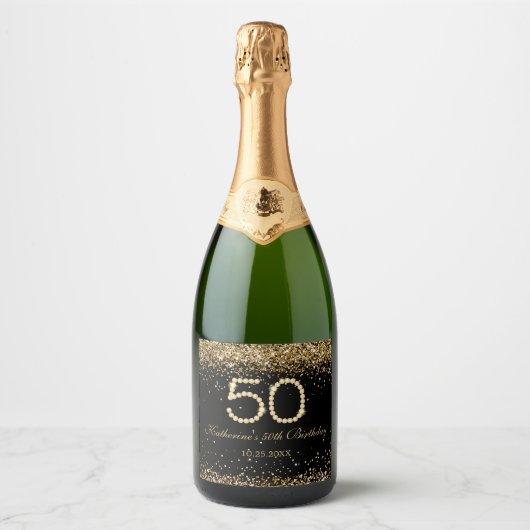 Gold Diamonds 50th Birthday Favor スパークリングワインラベル (正面)
