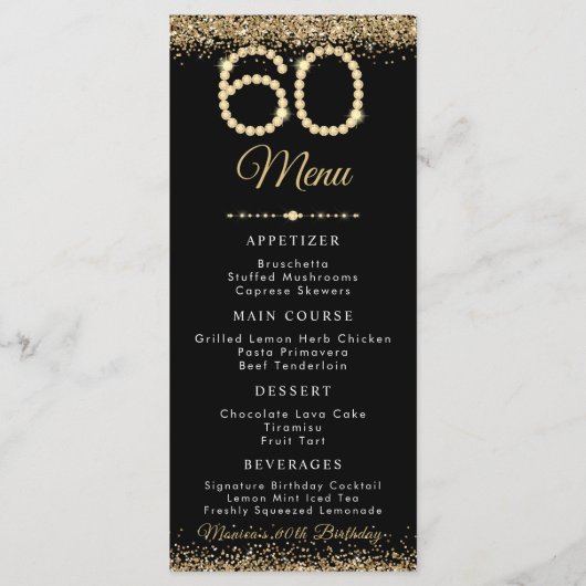 Gold Diamonds 60th Birthday Dinner Flat Menu メニュー (正面)