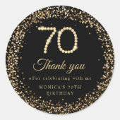 Gold Diamonds 70th Birthday Thank you Sticker ラウンドシール (正面)
