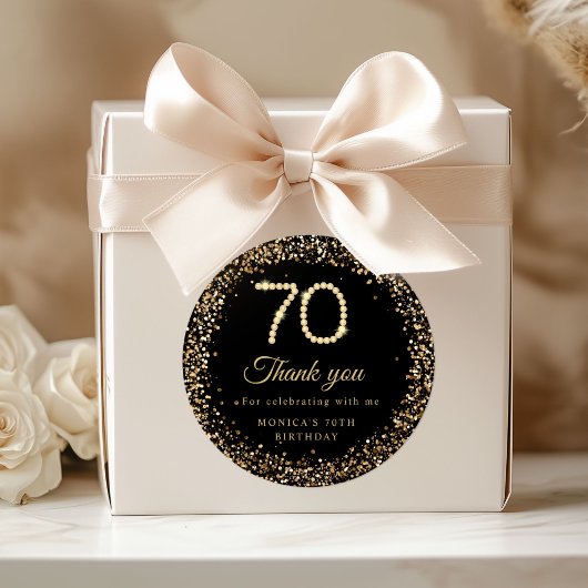Gold Diamonds 70th Birthday Thank you Sticker ラウンドシール