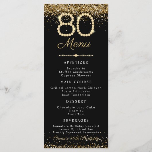 Gold Diamonds 80th Birthday Dinner Flat Menu メニュー (正面)