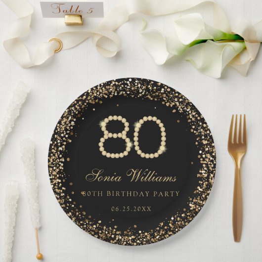 Gold Diamonds 80th Birthday Party Paper Plate ペーパープレート (ウェディング)