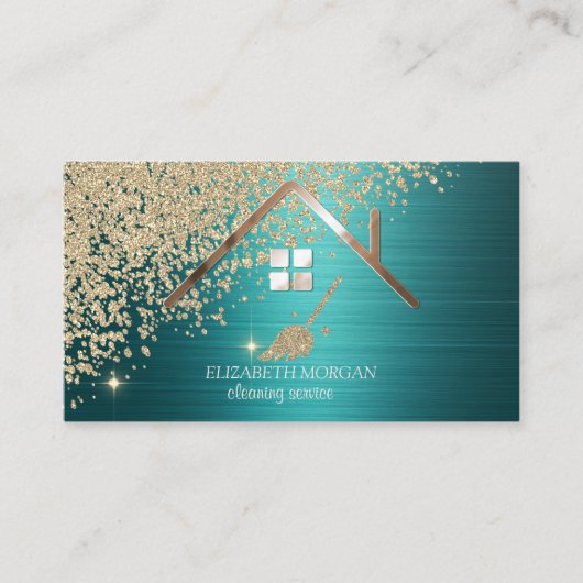 Gold Diamonds Broom House Green Metallic 名刺 (正面)