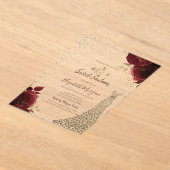 Gold Diamonds Dress Dark Red Roses Sweet 16 アクリル招待状 (レイダウン)