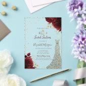 Gold Diamonds Dress Dark Red Roses Sweet 16 アクリル招待状 (インサイチュ (ウェディング))