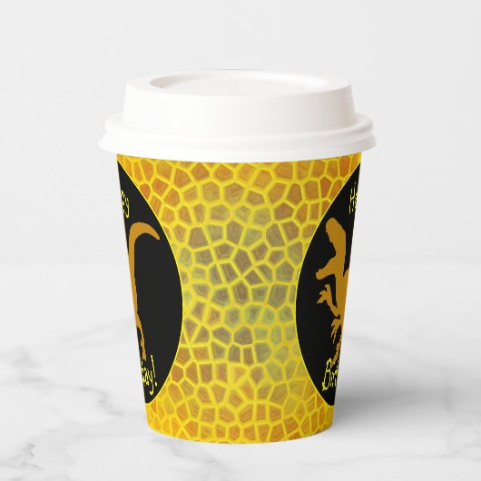 Gold Dinosaur Hide Happy Birthday!  紙コップ (左)