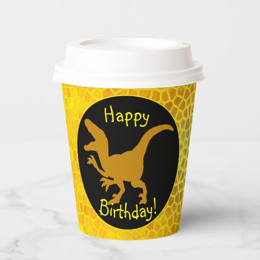 Gold Dinosaur Hide Happy Birthday!  紙コップ (正面)