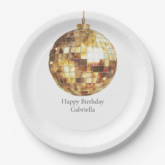 Gold Disco Ball Birthday ペーパープレート (正面)