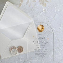 Gold Disco Ball Sparkle Bridal Shower アクリル招待状