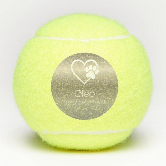Gold Dog Name Tennis Ball 'toss, fetch, repeat' テニスボール (正面)
