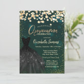 Gold  Dots,Black Dress Green Quinceañera 招待状 (スタンド正面)