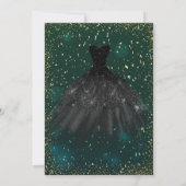Gold  Dots,Black Dress Green Quinceañera 招待状 (裏面)