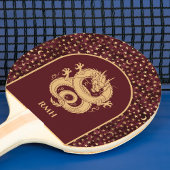 Gold Dragon and Medieval Stars and Moon on Maroon 卓球ラケット