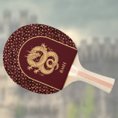 Gold Dragon and Medieval Stars and Moon on Maroon 卓球ラケット