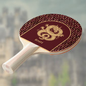 Gold Dragon and Medieval Stars and Moon on Maroon 卓球ラケット