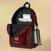 Gold Dragon on Burgundy with Stars Moon Monogram  プリントバックパック