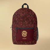 Gold Dragon on Burgundy with Stars Moon Monogram  プリントバックパック