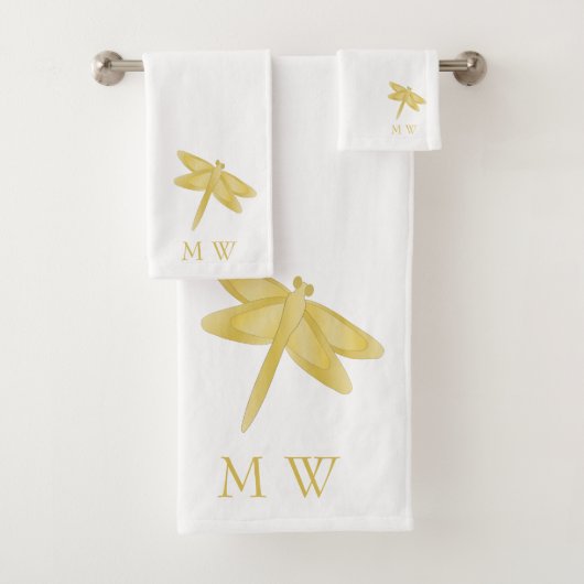Gold Dragonfly Design Monogrammed バスタオルセット (インサイチュ)