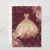 Gold Dress,Butterflies Red Flowers Quinceañera 招待状 (裏面)