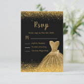 Gold Dress Faux Glitter Sweet 16 Birthday 出欠カード (スタンド正面)