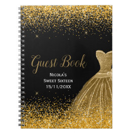 Gold Dress Faux Glitter Sweet 16 Guest Book ノートブック