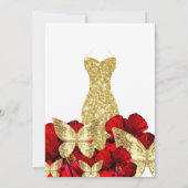 Gold Dress Red Rose Floral Bridal Shower  招待状 (裏面)