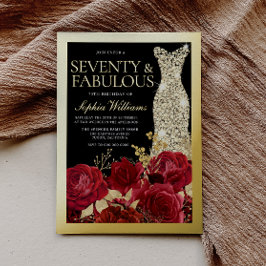 Gold Dress Red Roses 70th Birthday Gold 箔招待状