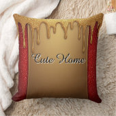 Gold Dripping Glitter Gift On Red Sparkle Backgro クッション (ブランケット)