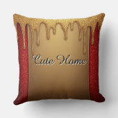 Gold Dripping Glitter Gift On Red Sparkle Backgro クッション (裏面)