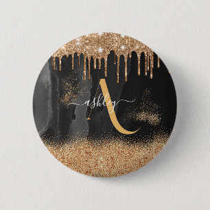 Gold Dripping Glitter Monogram Custom Metallic 缶バッジ