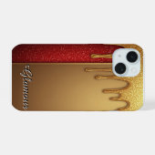 Gold Dripping Glitter Red Glam Holiday Gift iPhone 15ケース (裏面横)