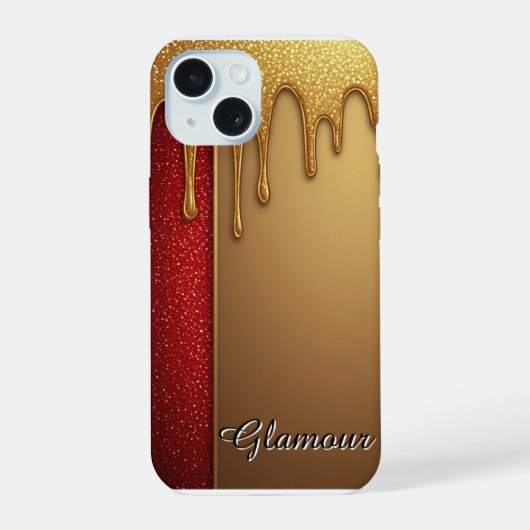 Gold Dripping Glitter Red Glam Holiday Gift iPhone 15ケース (裏面)