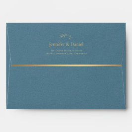 Gold & Dust Blue Chic Calligraphy Wedding Envelope 封筒