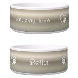 Gold 'eat, play, love' Dog Name Bowl ボウル