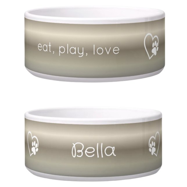 Gold 'eat, play, love' Dog Name Bowl ボウル (クリエイターアップロード済み)