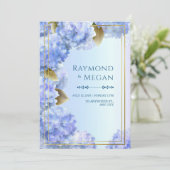 Gold Edged Blue Hydrangea Gilded Leaf Frame 招待状 (スタンド正面)