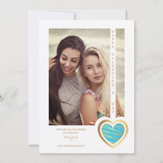 Gold Effect Blue Heart Friends Happy Galentines (正面)