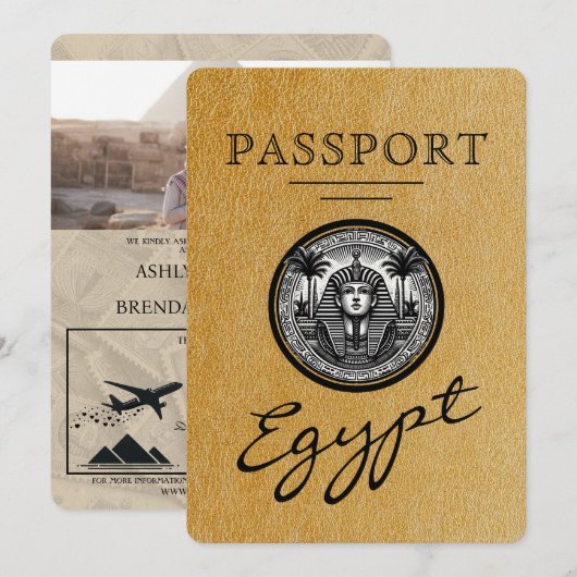 Gold Egypt Passport Wedding Invitation 招待状 (正面/裏面)