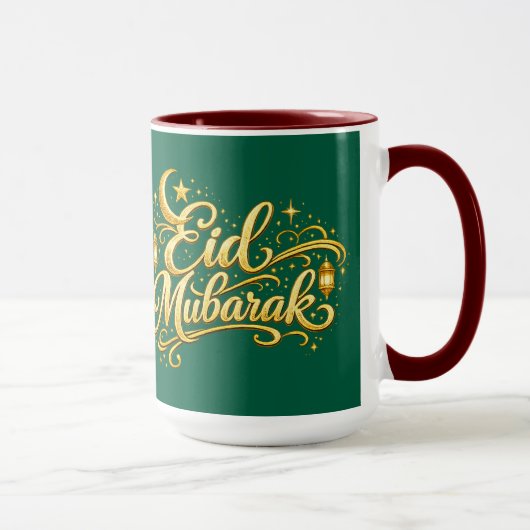 Gold Eid Mubarak Crescent Moon Lantern Islamic マグカップ (右)