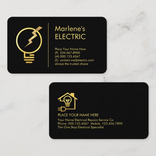 Gold Electric Bulb Lightning Power 名刺 (正面/裏面)